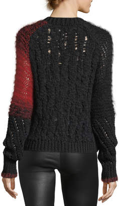 Helmut Lang Patchwork Cable-Knit Crewneck Wool Sweater