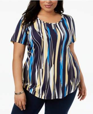 JM Collection Plus Size Printed-Stripe Top, Created for Macy's