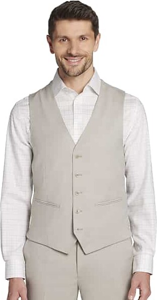 JOE Joseph Abboud Big & Tall Slim Fit Wool Blend Men's Suit Vest Tan Sharkskin