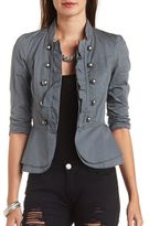 Thumbnail for your product : Charlotte Russe Ruched Three Quarter Sleeve Cotton Military Jacket
