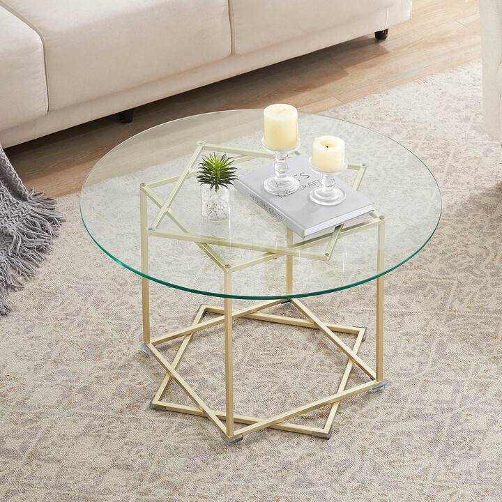Howcool Round Glass Coffee Table Gold Coffe Tables for Living Room