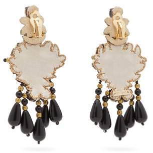 Etro Beaded Crystal Chandelier Clip Earrings - Womens - Black