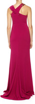 Thumbnail for your product : Badgley Mischka Sleeveless Jeweled Asymmetric Twill Gown, Navy