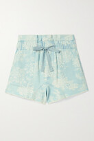 Thumbnail for your product : The Great The Midland Frayed Floral-print Denim Shorts - Light blue - 0