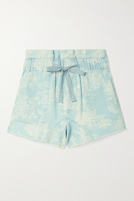 The Great The Midland Frayed Floral-print Denim Shorts - Light blue - 0