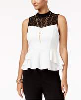 Thumbnail for your product : Thalia Sodi Mock-Neck Lace-Trim Peplum Top, Created for Macy's
