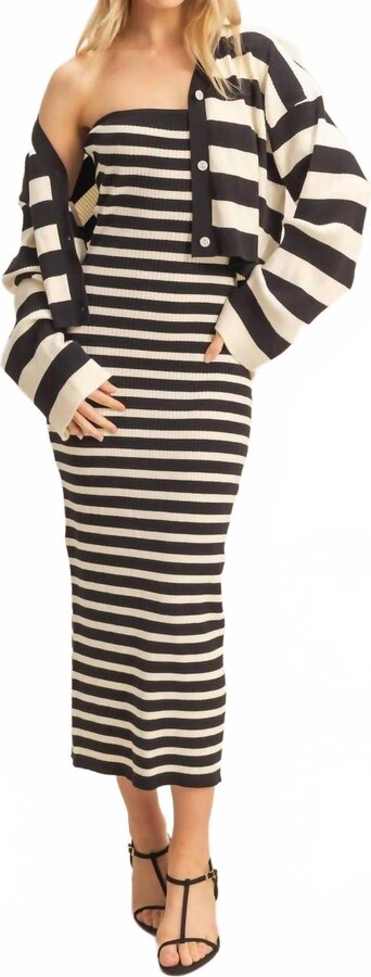 HYFVE Striped Sweater Cardigan And Dress Set In Black