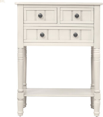 TREXM Narrow Console Table, Slim Sofa Table With Three Storage Drawers And Bottom Shelf