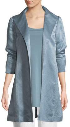 Eileen Fisher Organic-Linen/Silk Satin High-Collar Coat