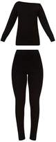 Thumbnail for your product : PrettyLittleThing Black Knitted Rib Jogger Co Ord