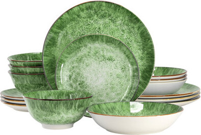 Ivy Bronx Elama Oceanus 16 Piece Porcelain Double Bowl Dinnerware Set in Green