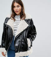 Thumbnail for your product : ASOS Curve CURVE Cracked Vinyl Biker Jacket With Curly Borg Liner