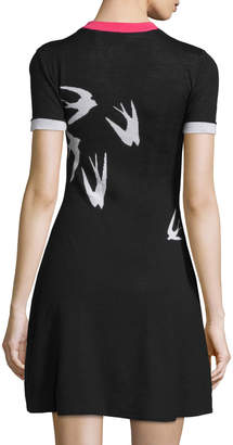 McQ Short-Sleeve Jacquard Skater Dress, Black/White