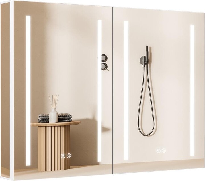 Zeafive Reco 40 in. W x 30 in. H Recessed /Surface Mount Rectangular White LED Medicine Cabinet w/ Mirror and LED Lights 2-Doors