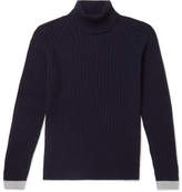 Thumbnail for your product : John Smedley Roman Contrast-Tipped Ribbed Merino Wool And Cashmere-Blend Rollneck Sweater
