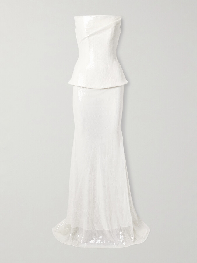 Alex Perry - Strapless Sequined Tulle Gown - White