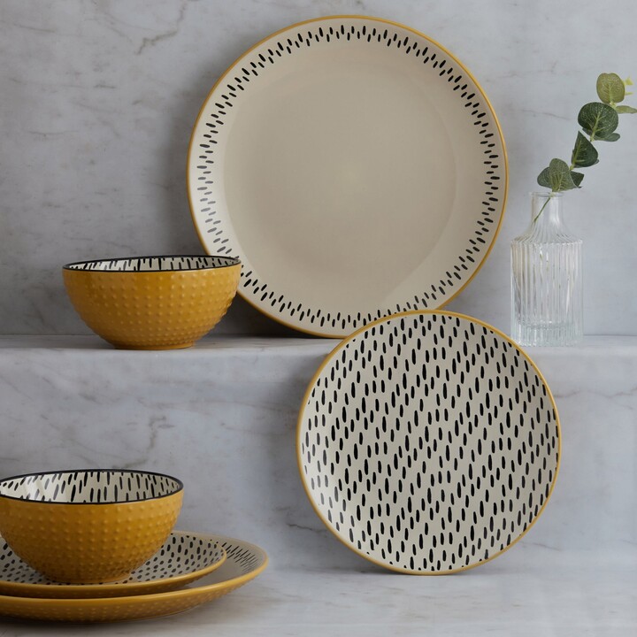 Dunelm Global Ochre 12 Piece Dinner Set Yellow/Black ShopStyle