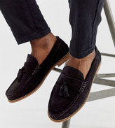 Thumbnail for your product : ASOS DESIGN DESIGN Wide Fit tassel loafers in black suede with natural sole