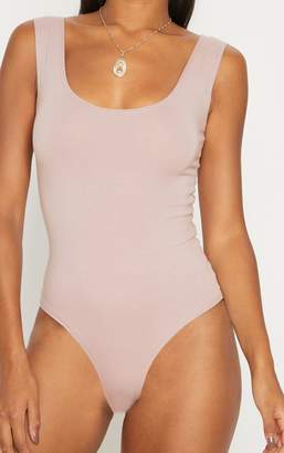 PrettyLittleThing Dusty Pink Cotton Stretch Scoop Neck Thong Bodysuit