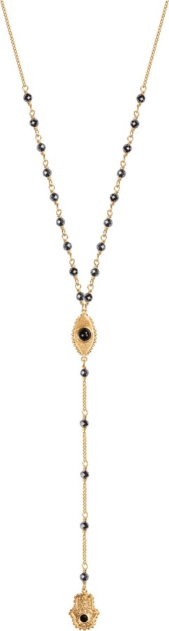 Karma And Luck Spiritual Resilience Gold Plated Rosary Necklace - Gold/dark grey