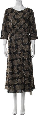 Akris Punto Floral Print Long Dress Akris Punto Tent Dress Black Floral Print Three-Quarter Sleeve with Scoop Neck Designer