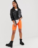 Thumbnail for your product : Bershka faux leather zip detail jacket in black