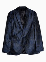 Thumbnail for your product : Topman Navy Jacquard Skinny Fit Single Breasted Suit Blazer With Peak Lapels
