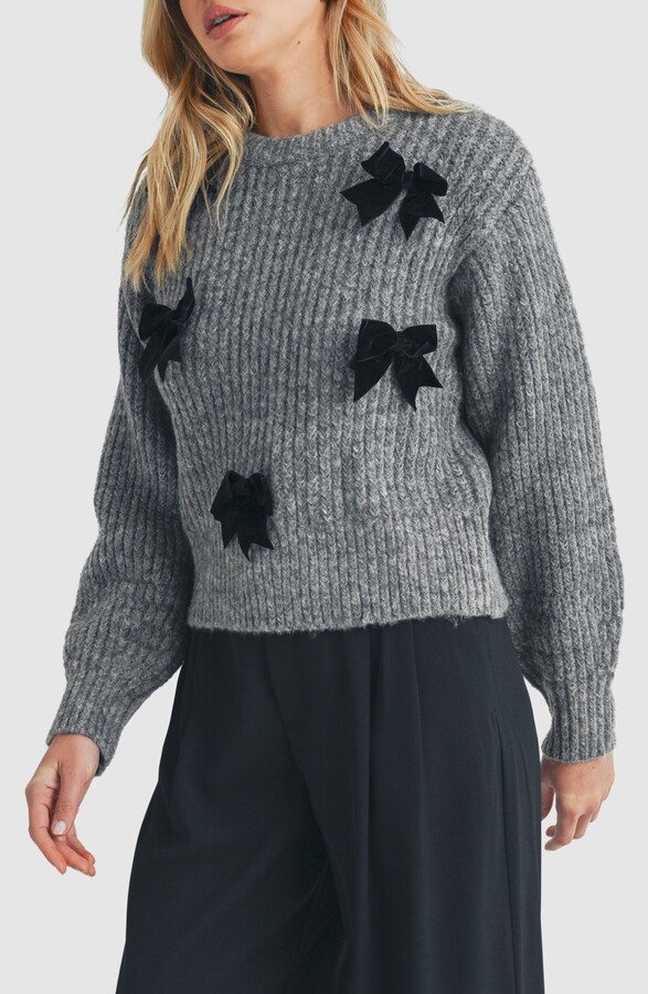 Lush Velvet Bow Embellished Sweater