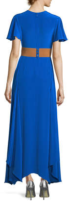Diane von Furstenberg Flutter-Sleeve Split-Front Silk Evening Gown
