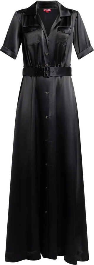 STAUD Millie satin-finish maxi shirtdress