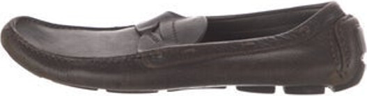 Prada Leather Loafers Brown Round-Toes Designer