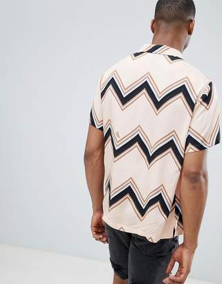 ASOS Design DESIGN relaxed chevron stripe shirt in pink