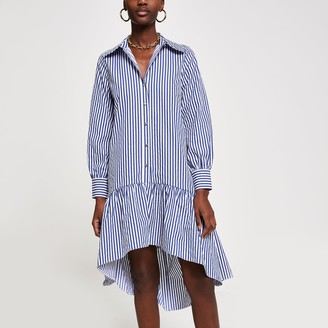 River Island Womens Blue stripe drop hem shirt dress - ShopStyle