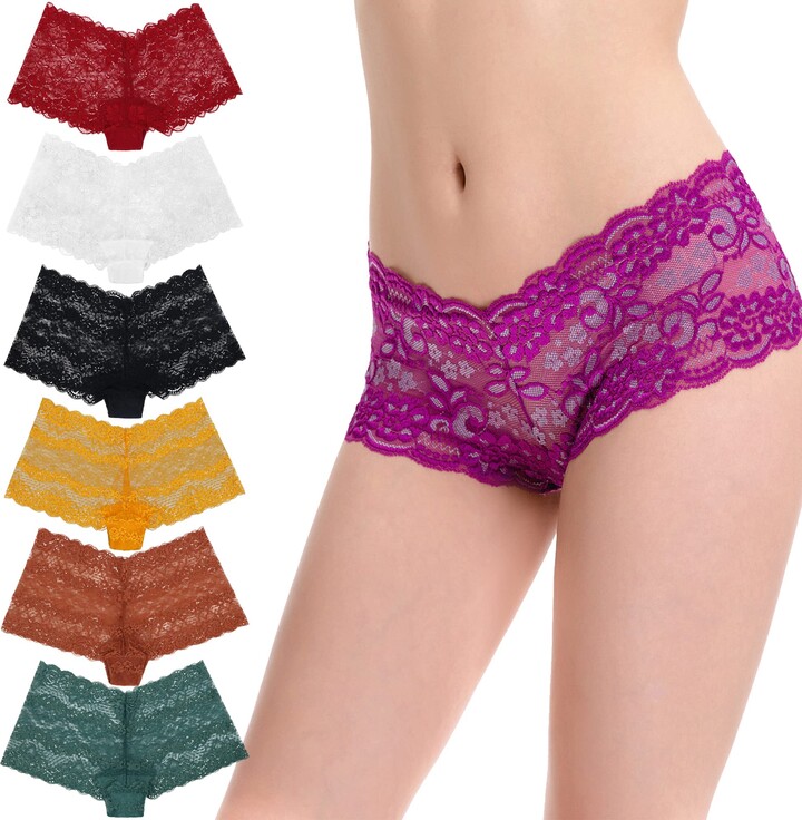 Curve Muse Women's Pack of 6 Comfort Sheer Lace Tanga Hipster