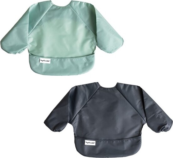 tiny twinkle TinyTwinkleMess-Proof/Waterproof2-PackLong-SleeveBabyBib,MachineWashableSmockforEating(SageCharcoal,Small6-24Months)