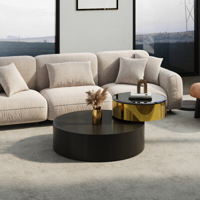 Mercer41 Round Rotatable Top Coffee Table, 2 Tier Circle Coffee Table With 360° Swivel Top, 31.5 In Modern Luxury Center Table With Stainless Steel Base For Li