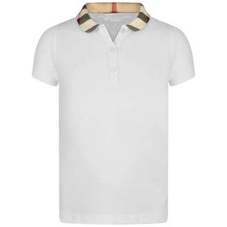 Burberry BurberryGirls White Zadie Polo Top With Check Collar