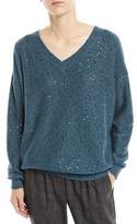 Thumbnail for your product : Brunello Cucinelli V-Neck Long-Sleeve Paillette Silk-Cashmere Sweater