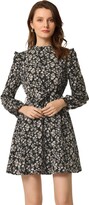 Thumbnail for your product : Allegra K Women's Ruffled Trim Stand Collar Belted Vintage Daisy Floral Dress Black White S