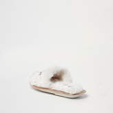 Thumbnail for your product : River Island Womens Cream faux fur embellished slider slippers