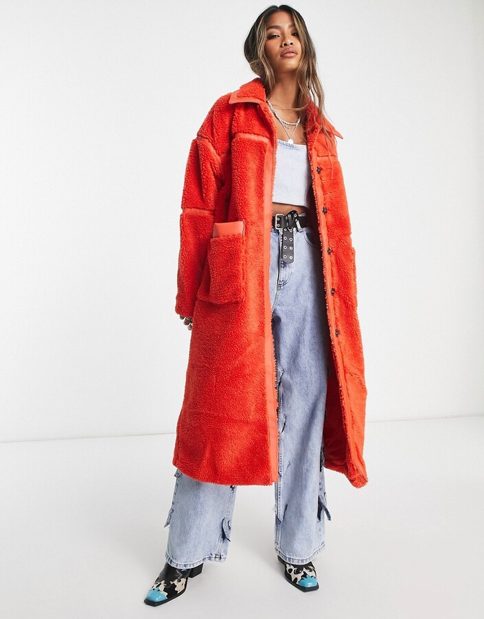 Only longline faux shearling coat in burnt orange ShopStyle