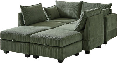 6 Seaters Modular Storage Sectional Sofa, Corduroy Convertible Couches