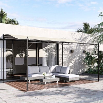 Arlmont & Co. Pergola Gazebo 10x13. Steel Frame, Protection Canopy. Backyard Shade, Cream White, Drainage Included Outdoor Canopy, Protection. Drainage. For Backyar