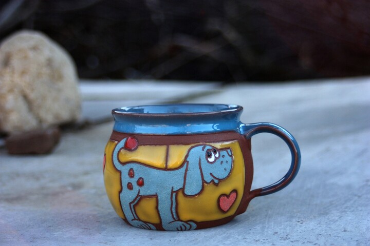 Etsy Funny Handmade Mug With Dog, Animals Mug, Pottery Dog Ceramic Handmade, Big Coffee Tea Accessories