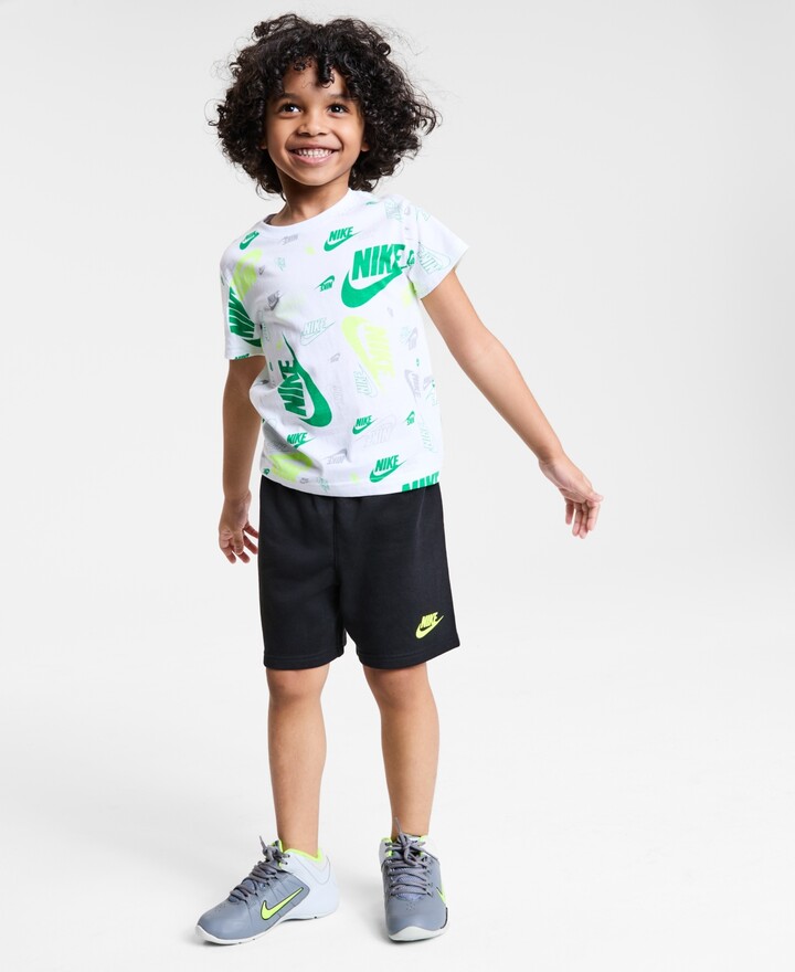 Nike Little Kids Printed T-Shirt & Lightweight French Terry Shorts, 2 Piece Set - Black/white