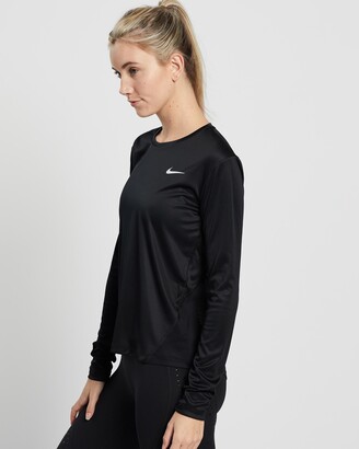 Nike Women's Black Long Sleeve T-Shirts - Miler Running Long Sleeve Top - Size L at The Iconic