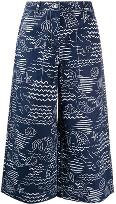 Kenzo Mermaid Print Cropped Trousers