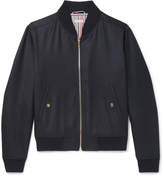 Thumbnail for your product : Thom Browne Grosgrain-Trimmed Wool-Twill Bomber Jacket - Men - Navy