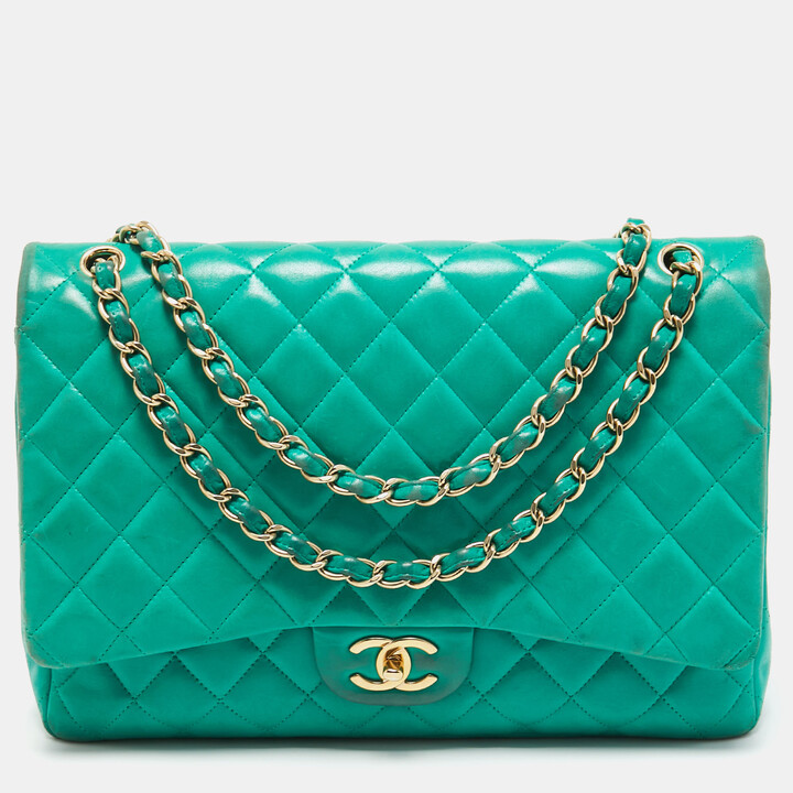 Chanel Green Quilted Leather Maxi Classic Double Flap Bag - ShopStyle