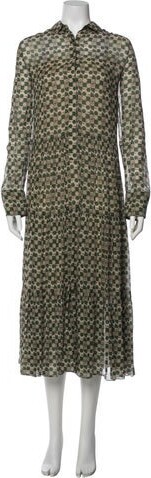 Akris Punto Floral Print Long Dress Akris Punto Shirtdress Green Floral Print Long Sleeve with Collar Button Closure at Front Designer